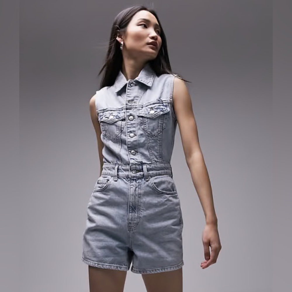 Topshop Light Gray Denim Overalls